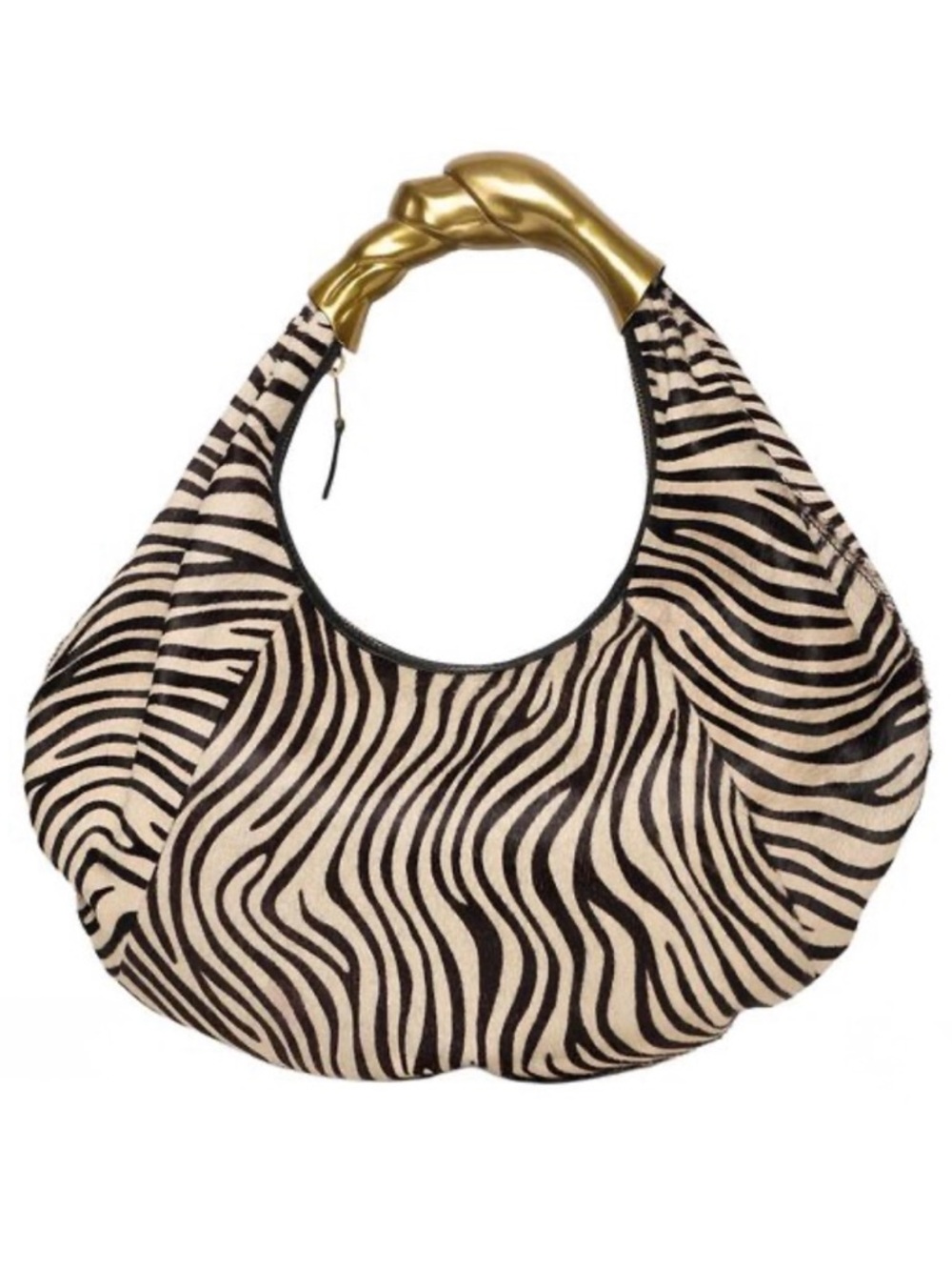Walter Baker Lennon Hobo Zebra Calf Hair Gold Sculptural Handle Bag